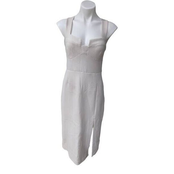 Finders Keepers Sz 10 Luna Sheath Dress White Crepe Side Slit V Neck Sleeveless - Picture 1 of 9